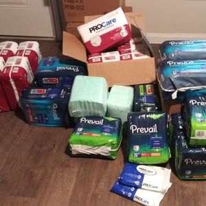 Adult pull ups sizeM, bed pads and wipes